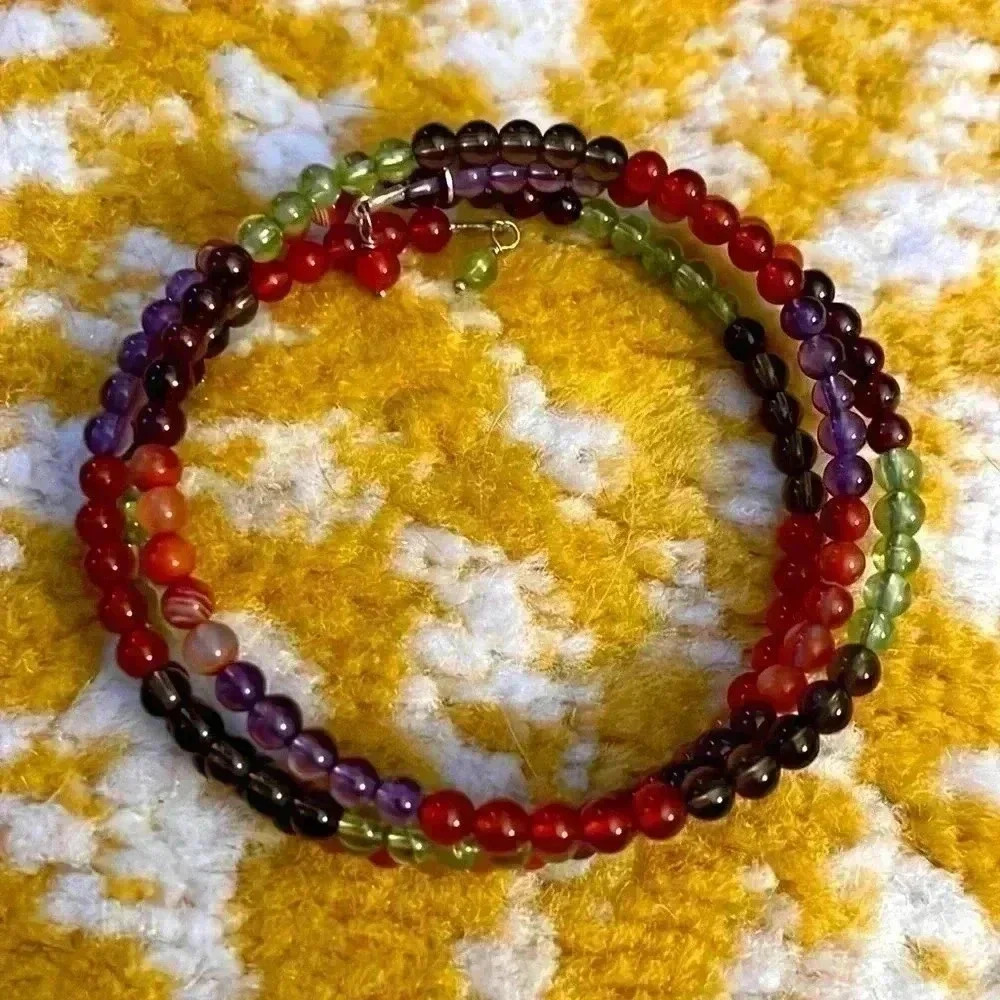 Genuine, semi precious stone three layer adjustable bracelet NWOT